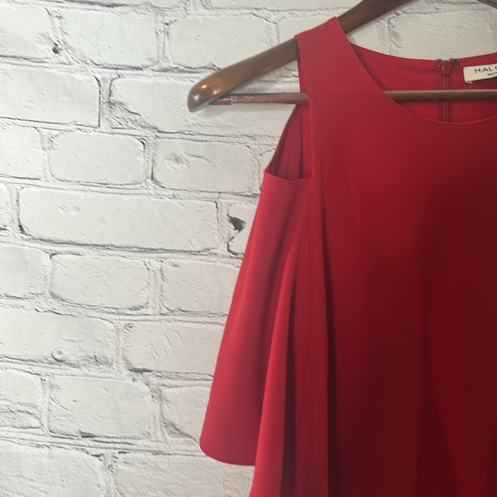 Halston Heritage Red Cold Shoulder Long Gown Size 8 Excellent Condition - Picture 10 of 12